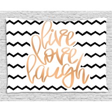 Live Laugh Love Decor Tapestry, Motivational Calligraphic Art with Zigzags Chevron Stripes, Wall Hanging for Bedroom Living Room Dorm Decor, 60W X 40L Inches, Black White Peach, by Ambesonne   